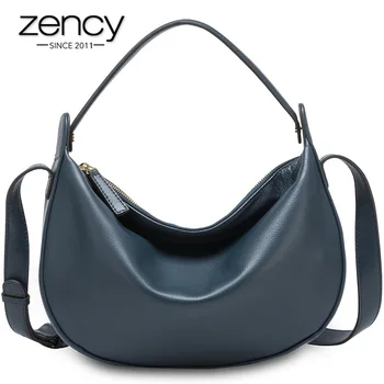 

Zency Fashion Women Shoulder Bag Made Of Genuine Leather High Quality Bucket Bags Elegant Lady Tote Handbag Black Blue