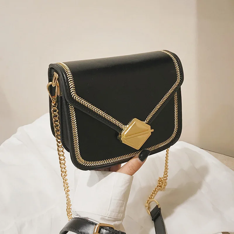 

Shoulder Small Black Bag CHIC Bag Women's 2019 New Style Fashion Korean-style Versatile Shoulder Retro Hong Kong Style Chain Squ