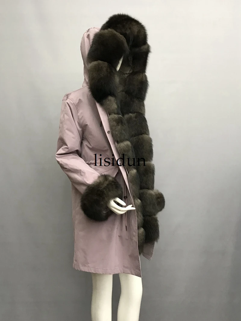 Пальто с натуральным мехом парки с лисой зимняя куртка женская парка большой меховой воротник из натурального меха енота длинная верхняя одежда