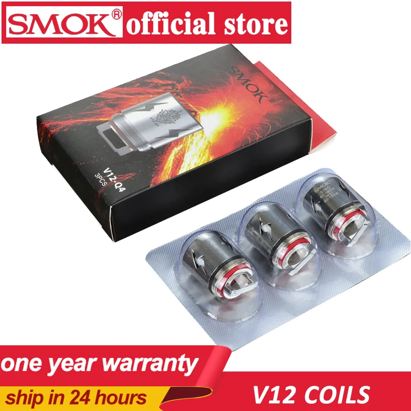 

100% Original 3pcs SMOK V12 Coil Head V12-Q4/V12-X4/V12-T6/V12-T8/V12-T12 0.12/0.15/0.16/0.17ohm 60-350W for TFV12 Tank Atomizer