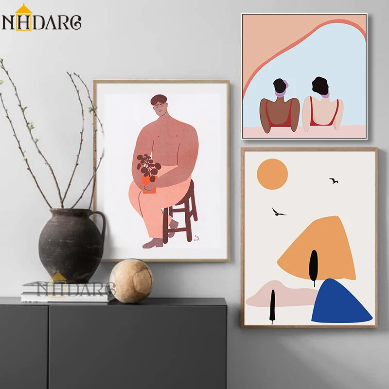 

NHDARC Style Nordic Scandinavian Fresh Sweet Cute Character Illustration Canvas Print Painting Poster Wall Picture Home Decor