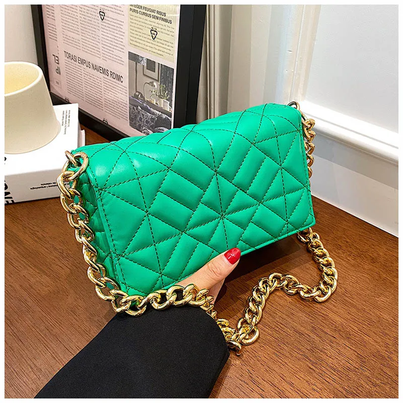 Brand Luxury Women's Shoulder Bags Thick Chain Quilted PU Leather Designer Purses and Handbags Women Clutch Bags Ladies Hand Bag