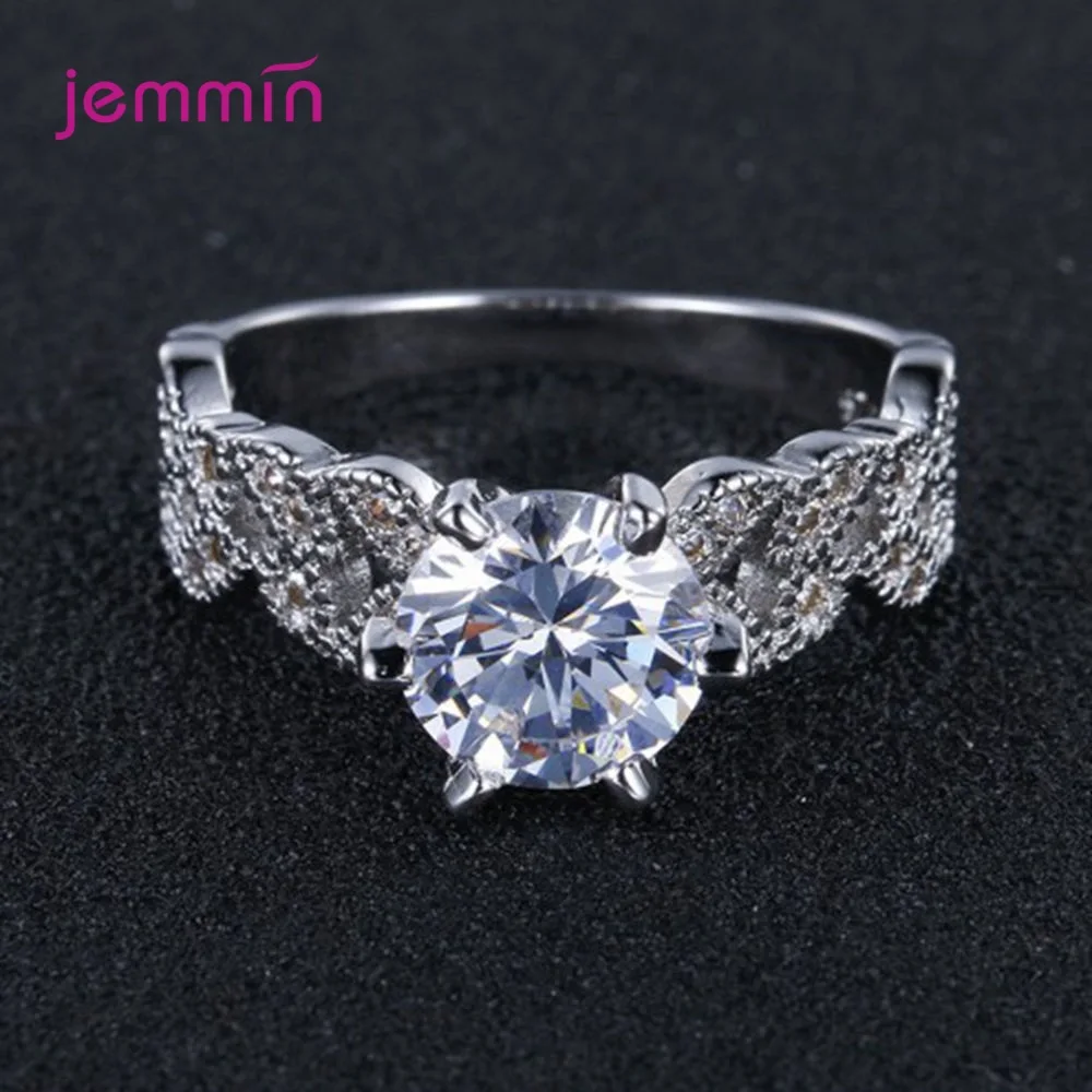 Crystals Cubic Zircon Shiny Piercing Rings 925 Pure Silver Women Fashion Jewelry High Quality Leaf Design Finger Rings Gift