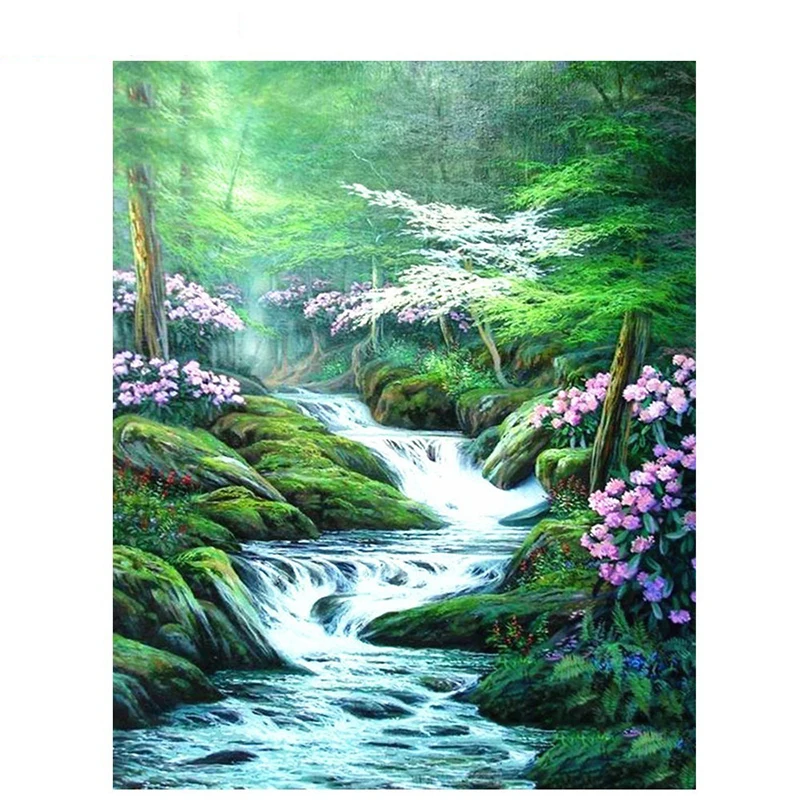 

LZAIQIZG Nature Scenery Diamond Embroidery Full Drill Diamond Painting Waterfall Forest Rhinestone Mosaic Picture Of Rhinestones