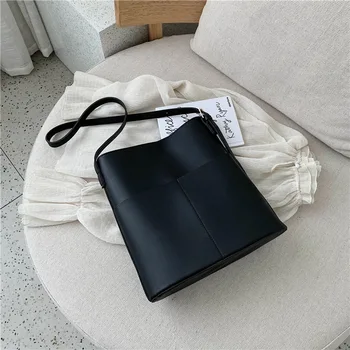 

Simple Style Solid Color PU Leather Bucket Bags For Women 2020 Shoulder Handbag Female Cross Body Bag Branded Trending Hand Bag