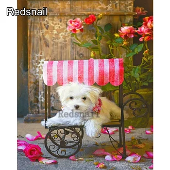 

Diy round fill Diamond Painting Cute Bichon On Cart cross stitch diamond mosaic embroidery canva home decoration painting TT1268