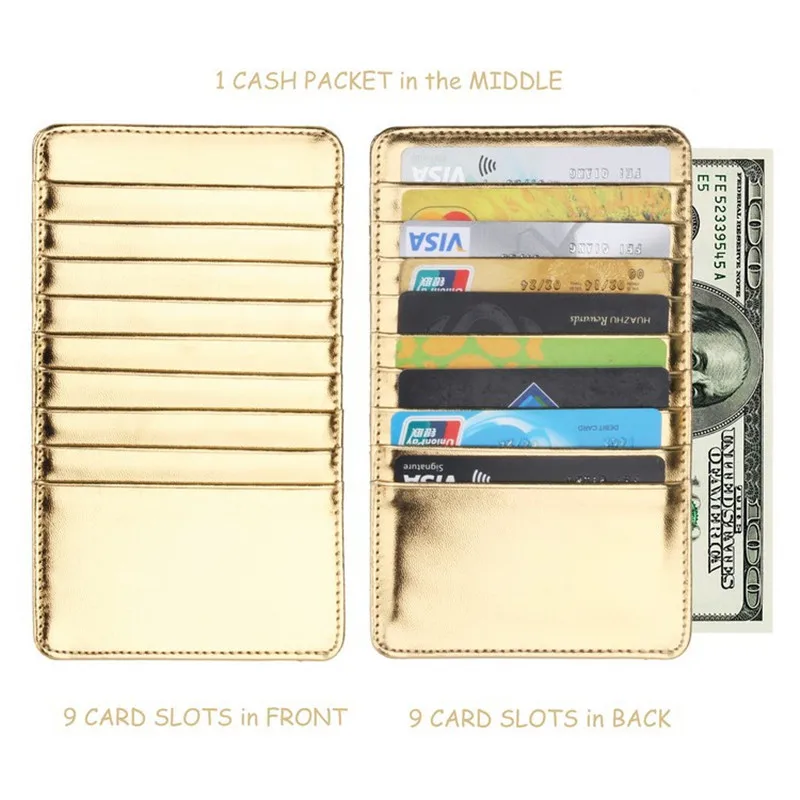

Super Thin Quality PU Leather 18 Card Slots Business Card Holders Long Wallet Credit ID Card Holder Fashion Men Women Mini Purse