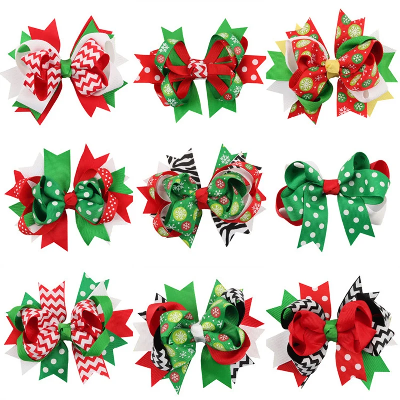 2pcs Grosgrain Ribbon Hairpin Baby Christmas Hair Bow with Clip baby Girls Hair Clip Newborn Photo Shoot Headwear Accessories