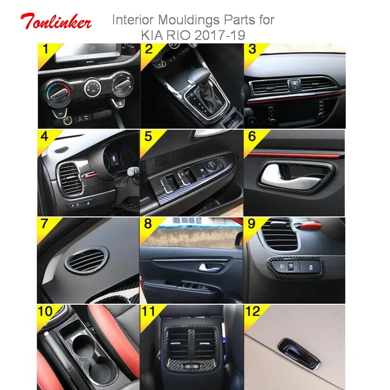 Tonlinker молдинги для интерьера детали щитка чехол наклейка для KIA RIO/KXCROSS-19 автомобильный Стайлинг 1/5 шт. ABS углеродное покрытие наклейка