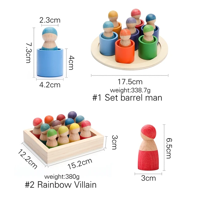 1Set Kids Wooden Rainbow Blocks Doll  Montessori  Educational Color Cognitive Ability Toy For Children Stacking Blocks Baby Gift 6