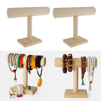 

2x Natural Wood T-bar Rack Unique Bangle Watch Headband Display Stand Holder