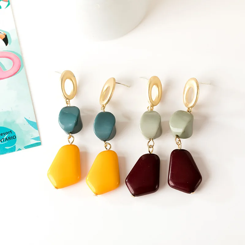 

UJBOX S925 Silver Pin Fashion Japanese Korean Acrylic Geometric Irregular Dangle Earrings Simple Temperament Long Earrings