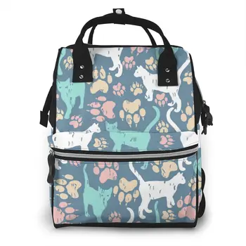 

Colorful Cat And Footprint Nappy Backpack Mummy Bag Large Capacity Mom Baby Multi-function Waterproof Outdoor Travel Diaper Bags