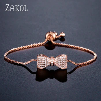 

ZAKOL Fashion Zirconia Crystal Bow Adjustable Bracelet & Bangle for Women Brilliant CZ Party Jewelry Pulseira Feminia FSBP2034