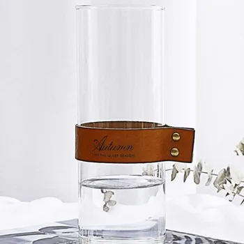 

Nordic Contracted Leather Strap Glass Flower Vase Home Decoration Modern Art Flower Plant Holder Desk Hydroponics Room Decor