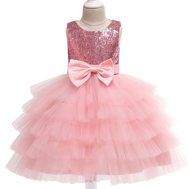 Модное бальное платье для девочек, платья детская одежда свадебное платье с цветочным узором для девочек костюмы для вечеринки в честь Дня рождения, детская одежда, От 2 до 10 лет - Цвет: Pink