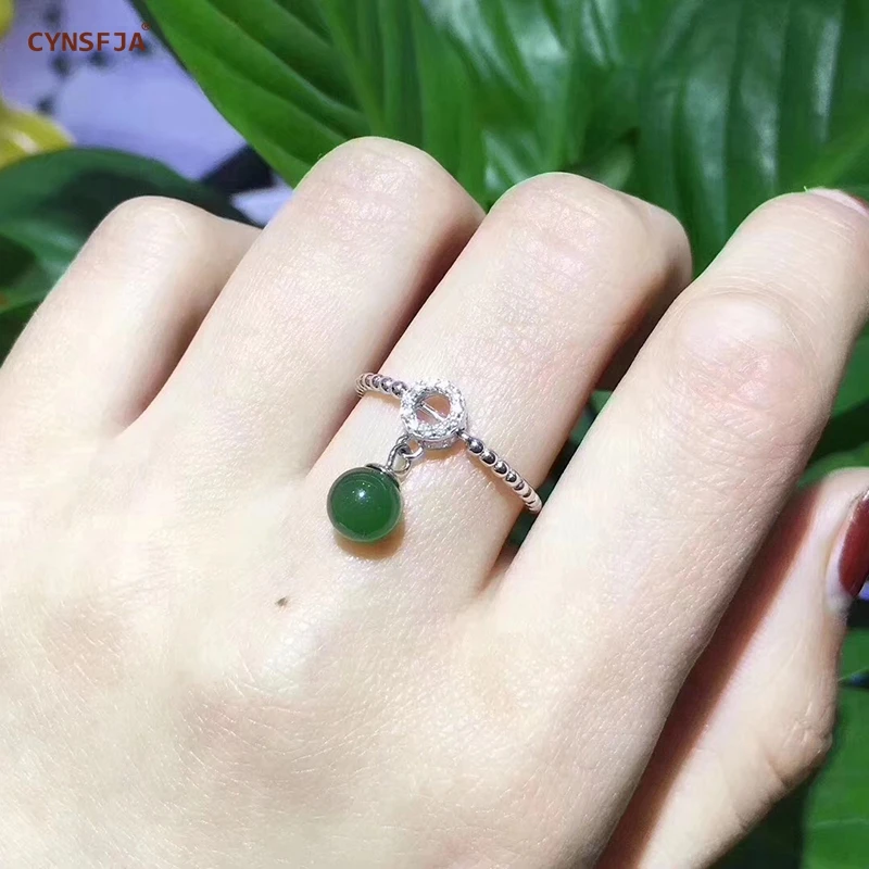 

CYNSFJA Real Certified Natural Hetian Jasper Inlaid 925 Sterling Silver Charms Amulets Jade Rings or Pendant Green High Quality