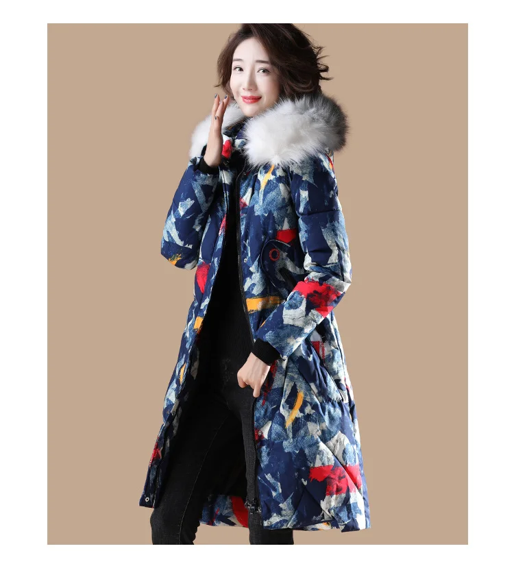 Foxmertor Новая Женская длинная хлопковая куртка, много цветов, свободный большой размер, с капюшоном, плюс меховой воротник, Женская хлопковая куртка, пальто