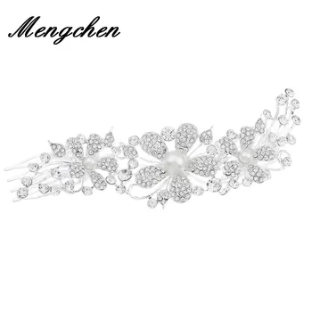 

Luxury Rhinestone Flowers Crystal Bridal Hair Ornaments Wedding Hair Accessories Silver Color Rhinestone Hair Combs for Women