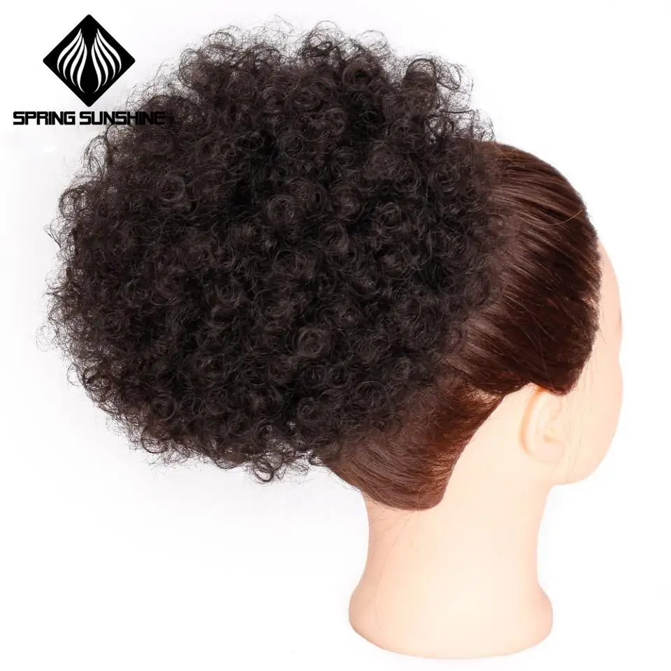 6 дюймов Короткие афро слоеные синтетические волосы булочка шиньон для женщин шнурок конский хвост курчавые вьющиеся волосы для наращивания