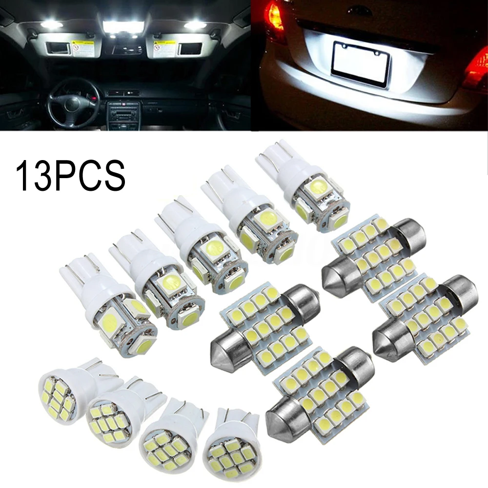

13Pcs T10 & 31mm DC 12V Super Bright White LED Lamp Bulbs Car Interior Package Kit For Dome Map License Light Car Accessories