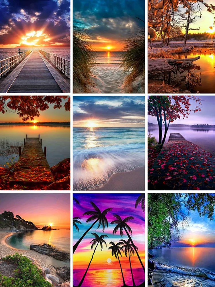 

PGY Modern Simple 5D Diamond Painting Cross Stitch 30*40 Number Painting Wall Paintings Hanging Painting Beach Shell Sunset Diy