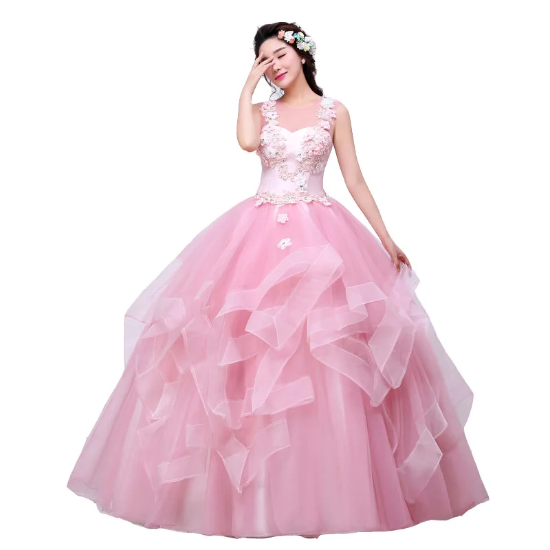 Vestido Debutante пышные платья 3D с цветочной аппликацией оборками спинки Дешевые платья на выпускной светло-розовый Дебютант бальное платье - Цвет: same as picture
