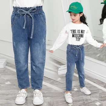 

Casual Baby Girls Jeans Loose Fashion High Waist Kids Denim Pants Children Trousers Baby Girls Clothes for 6 8 10 12 Years