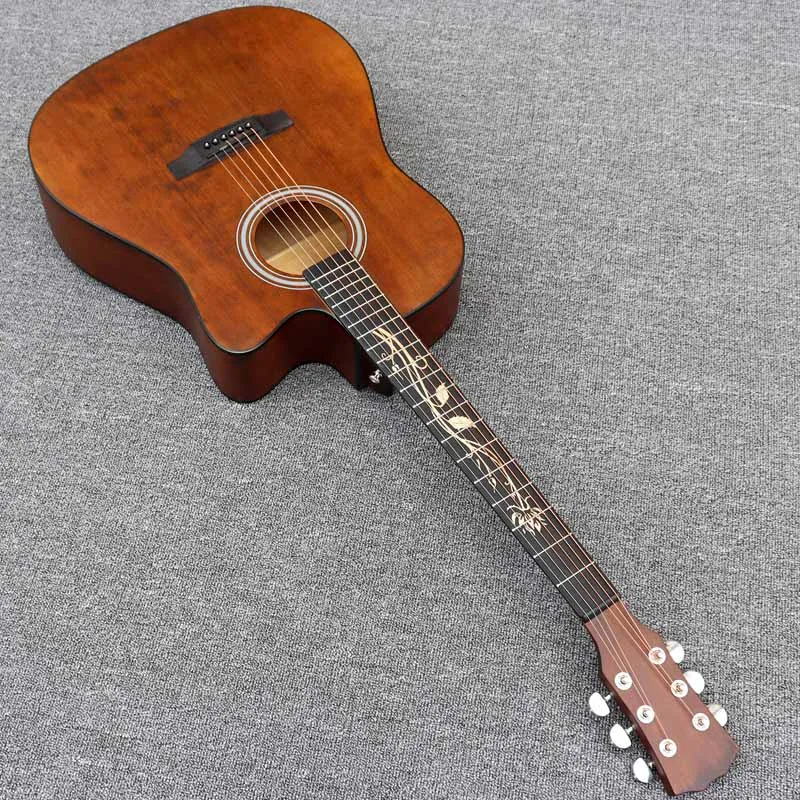 guitar only Винтажный цвет 41 дюймов электроакустическая гитара с цветочной инкрустацией грифа струна - Цвет: guitar only
