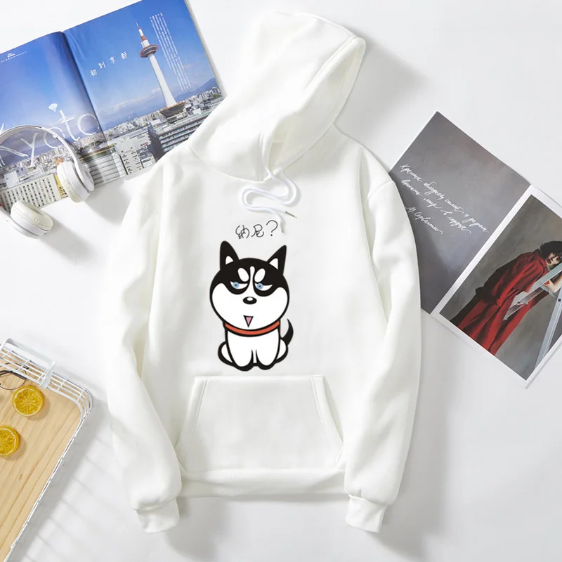 

Spring Autumn Cartoon Siberian husky print hoodie Harajuku casual hip hop Pullover clothes 2020 funny All-match balck sweatshirt