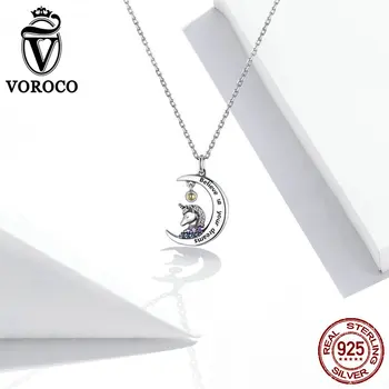 

VOROCO 925 Sterling Silver Necklace Moonlight Pony Silver Sliding Chain Basic Necklace For Women Wedding Gift Europe Jewelry