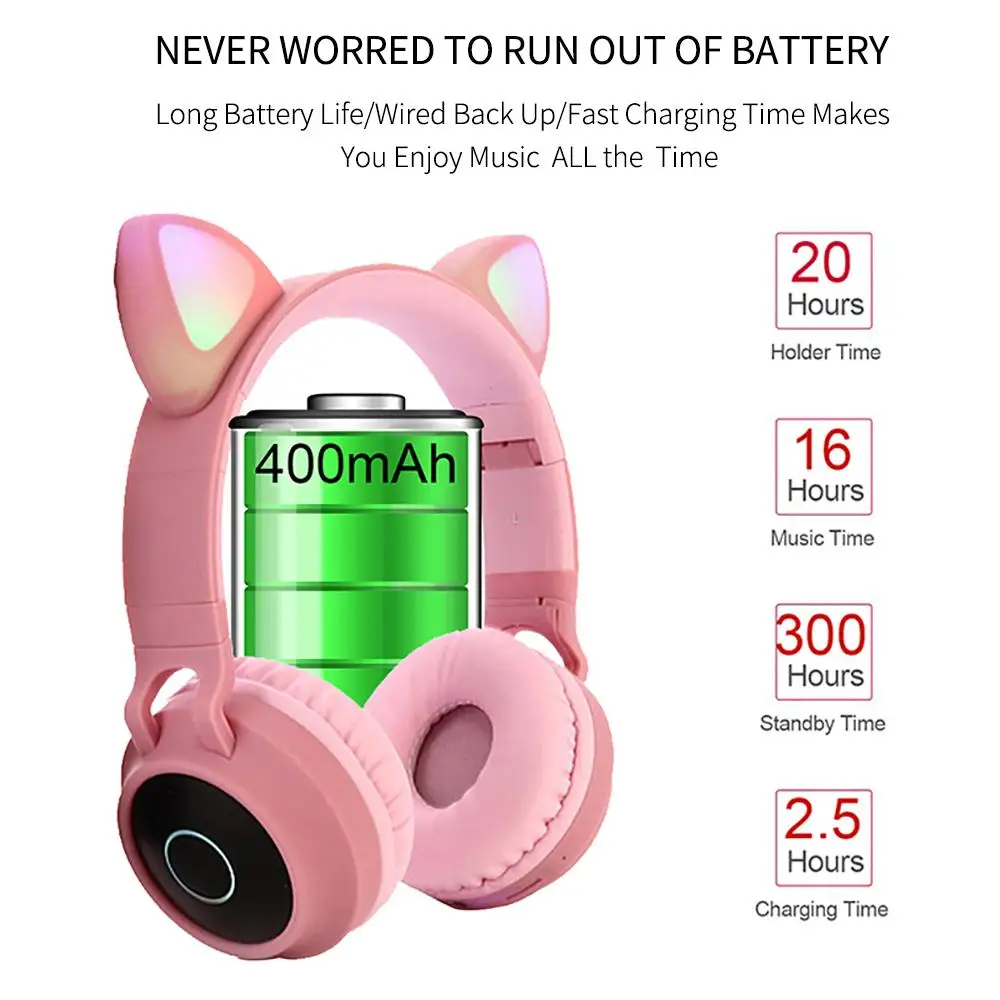 LED Cat Ear Noise Cancelling Headphones Bluetooth 5 0 Young People Kids Headset Support TF Card 3 5mm Plug With Microphone