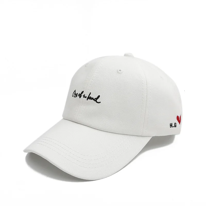 White Хлопок Регулируемая буква сердце вышивка хип хоп Snapback шляпа модная бейсболка согнутая Черная мужская шляпа для женщин - Цвет: White