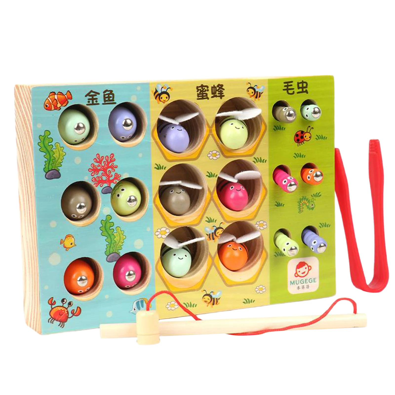 Wooden Toys Puzzle Early Childhood Educational Toys Fishing Catch Worm Bees Game Magnetic Fish Toy