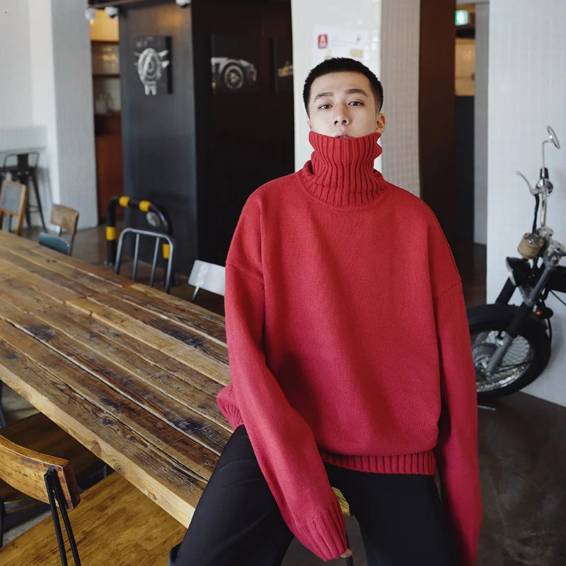 Winter Thick High Collar Sweater Men's Warm Fashion Solid Color Casual Knit Pullover Man Wild Loose Long Sleeve Pullover Men