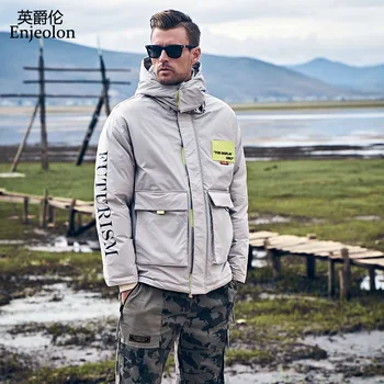 

Enjeolon Men's Winter Jacket Cotton Padded Coat New Contrast Corlor Thick Warm Parkas Detachable Male Hooded Jacket MF0073