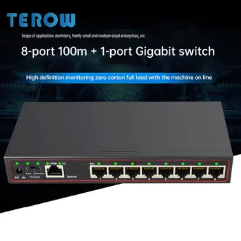 

9-Port Gigabit Switch 8-Port 100M +1-Port 1G Uplink Gigabit Switch VLAN With Metal Shell For Burn-proof and Lightning Protection