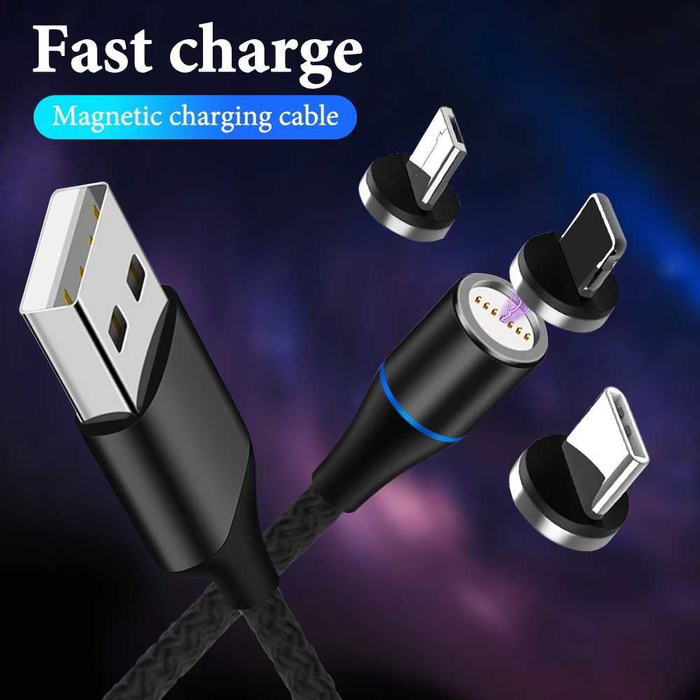 Магнитный зарядный Micro USB кабель 3 А для samsung, кабель для быстрой зарядки и передачи данных, 1 м, магнитное зарядное устройство type-C, usb-кабель для мобильного телефона