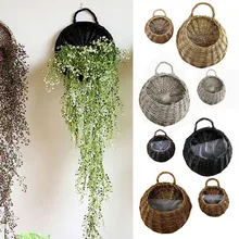 Feito à mão vime rattan cesta de flor verde videira vaso plantador pendurado vaso recipiente parede planta cesta para jardim