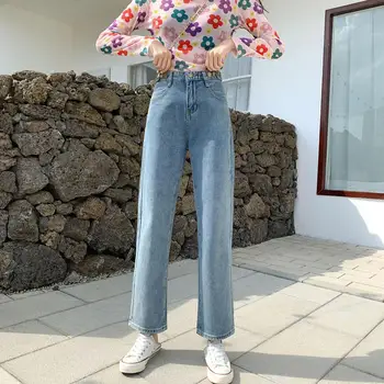 

MISSKY Women Jeans Pants Lady Retro Old Jeans Loose High Waist Straight BF Style Large Size Trousers Pants Female Clothes