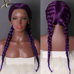 Ombre Purple Synthetic Lace Front Wig Box Braids Wig With Baby Hair Heat Resistant Ombre Red Blonde Double Braided Wigs