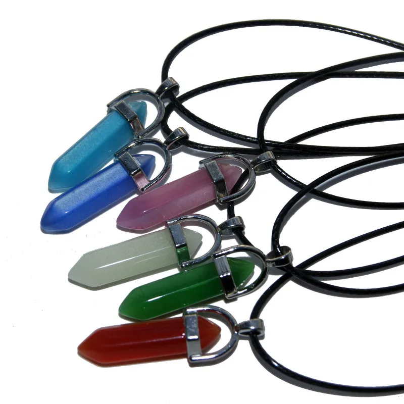 

Hexagonal Column Natural Stone Necklaces Pendants Lapis lazuli Agates Pink Quartz Crystal Pendant Necklace For Women Jewelry