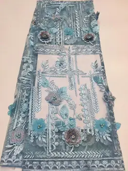 

african lace fabric with 3D flower and beads 2018 latest Ivory lace fabric high quality 3d lace fabric for wedding