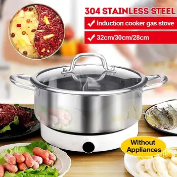 

Hot Pot Cooking Pot 28/30/32cm Stainless Steel Steam Pot Thicken Double Boiler Steamer Induction Cooker Steaming Pot Soup Pot