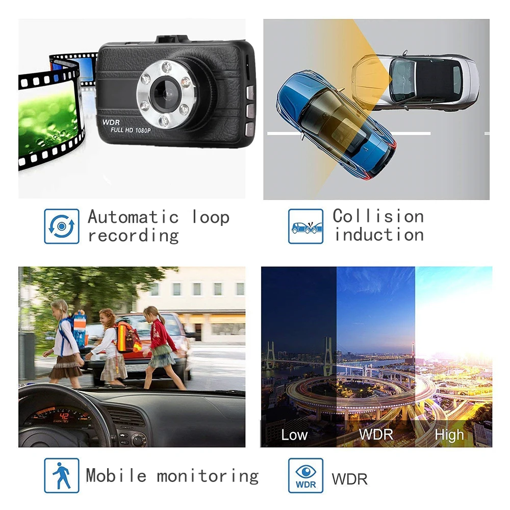 3 Inch Full HD 1080P Car Driving Recorder Vehicle Camera DVR WDR Dash Cam With Motion Detection Night Vision G Sensor 5