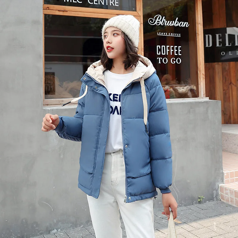 Winter women jackets Casual Thicken warm hooded female outwear loose parkas jacket female winter parkas coat - Цвет: Синий