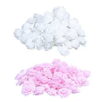 

100x Foam Roses Artificial Flower Wedding Bride Bouquet Party Decor DIY White & Pink