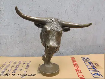 

11"DECO ART Bronze Sculpture OX head cattle Bust