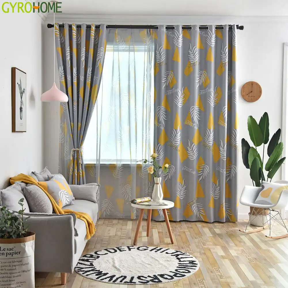 Nordic Vorhange Fur Wohnzimmer Schlafzimmer Blatter Blau Gelb Grau Blackout Vorhang Fenster Treatement Drapieren Shades Gyc2418 Aliexpress