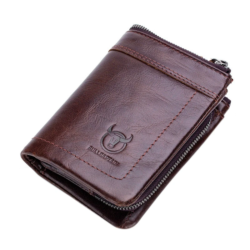 Coffee ABZC-Bullcaptain Genuine Leather Men'S Wallet Short Coin Purse Wallet Short Wallets Men Bags - Цвет: Coffee